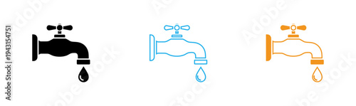 Faucet icons in black blue and orange
