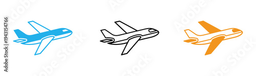 Airplane icons in blue black and orange colors