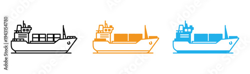 Cargo ship icons in black orange and blue