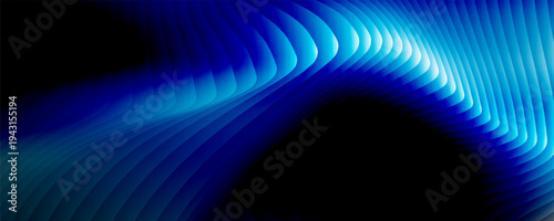 A captivating abstract digital artwork featuring smooth blue gradient waves against a dark backdrop, creating a futuristic and dynamic visual effect.
