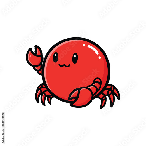 Cartoon Red Crab Illustration With Cheerful Expression.