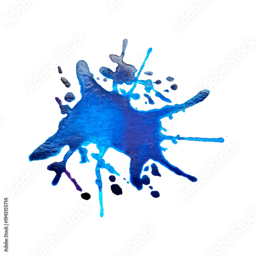 Blue  paint blot isolated on white background. Blue decorative splash. Art decorations. Paint spot. Watercolour splash. Design element for backdrops, design effects, decoration. Vector illustration.