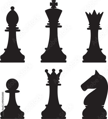 black chess pieces on white background