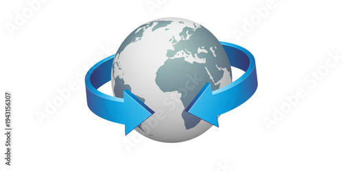 A globe with two blue arrows circling around it in opposite directions Vector
