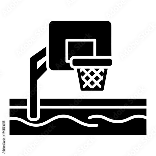 Basketball hoop over a swimming pool icon representing aquatic sports, summer recreation, and active leisure