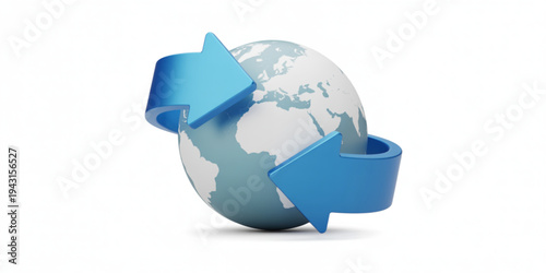 A blue and white airplane with a propeller flying in the sky. Vector