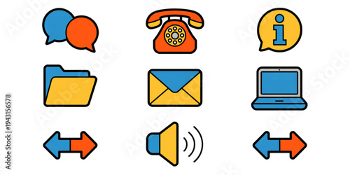 Set of icons representing various communication methods and file types Vector