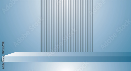 3D blue podium with vertical striped wall for product display vector