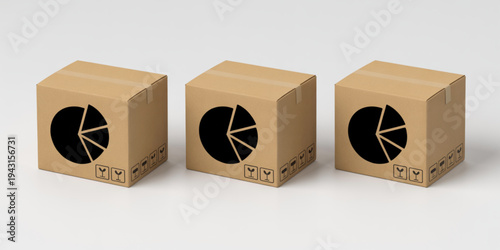 Three brown cardboard boxes with black clock faces on the front. Vector