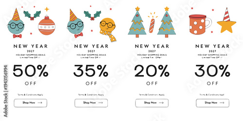 New Year 2027 Limited‑Time Sale – Clean Modern Banners Featuring 50%, 35%, 20% & 30% OFF Selected Styles