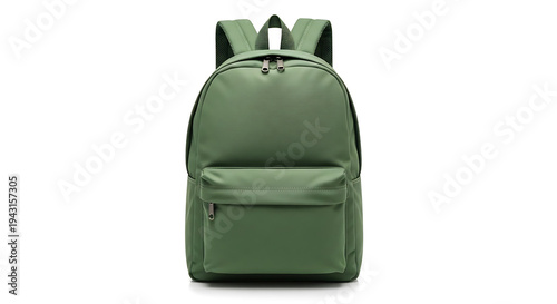 Green backpack with two straps and front pocket for school or travel transparent background