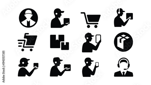 E commerce bundle of black silhouette icons for business and shopping concepts