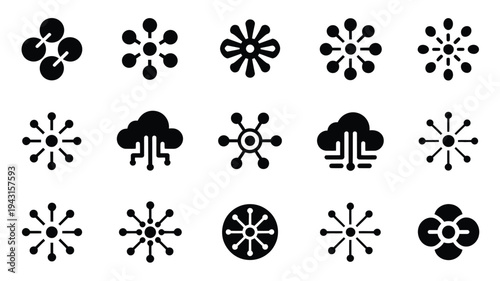 Bundle of modern weather icons in black silhouette style for digital concept design