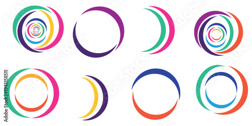 Circle company logo signs set. Collection of colorful emblems vector illustration. Abstract round symbols. Unique logotype design template isolated on white