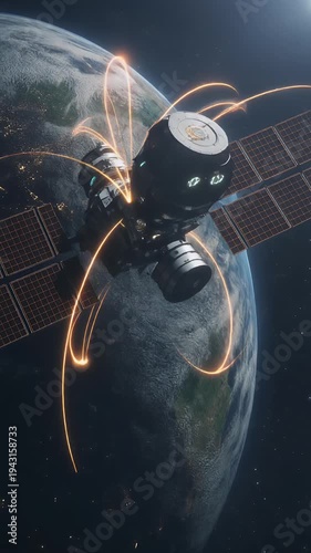 Communication Satellite Orbiting Earth Global Space Network