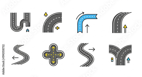 Road and Street Vector Icons Set for Navigation and Transportation.