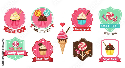 Sweet Treats and Desserts - A Collection of Colorful Badges and Labels.