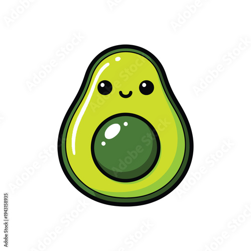 Cute cartoon avocado character with smiling face.