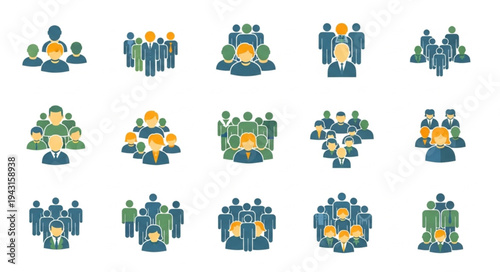 Diverse Teamwork and Leadership Icons Representing Collaboration and Group Dynamics.