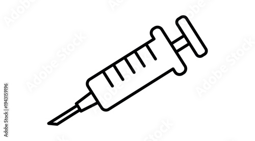 Black line syringe icon, medical injection vector symbol isolated, vaccination and healthcare treatment concept.