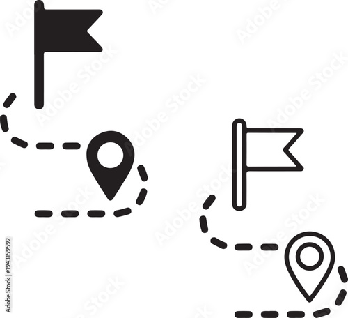 Travel route guide global map navigation icon set pinpoint marker map location gps target direction to destination position road.
