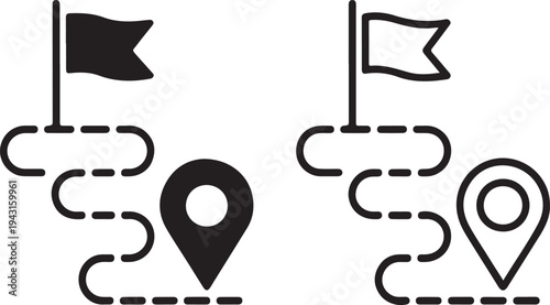 A set of navigation icons including maps and compasses in a minimalist line art .