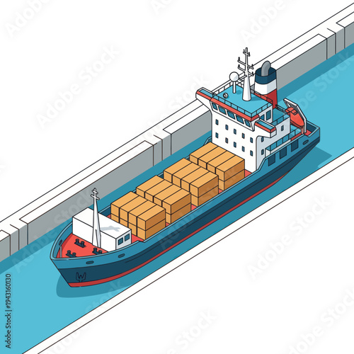 Cargo Ship Transporting Containers in Dock.