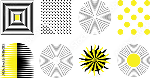 Geometric patterns with yellow and black circles