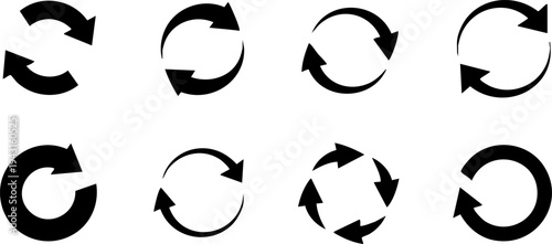 Nine black circular arrows in different rotation directions