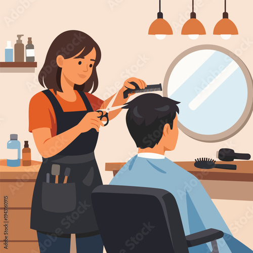 Hairdresser cutting hair in salon