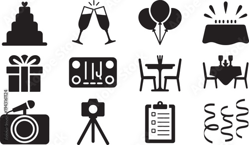 Black and white of celebration and planning tools wedding cake