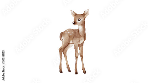Cute baby deer fawn watercolor painting isolated on white