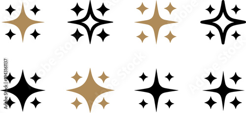Nine starburst shapes in black brown and gold colors