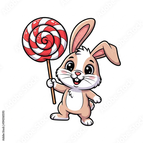 Cartoon Rabbit Holding Lollipop.