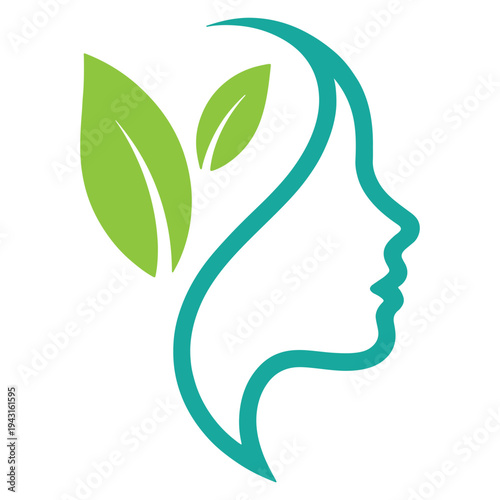 Silhouette of a human head with leaf and vine design growing from it