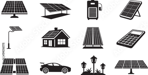 Black and white of solar energy technology and applications solar panels battery