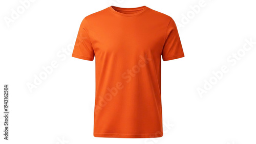 Vibrant orange short sleeved crew neck t shirt on white background casual fashion clothing