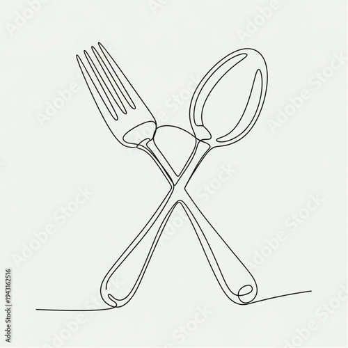Crossed Fork and Spoon Illustration Simple Design.