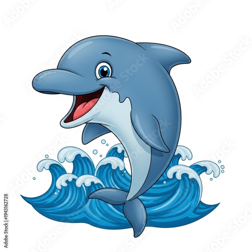 Cartoon Dolphin Jumping Out of Water.