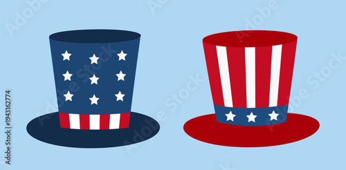 Uncle Sam Patriotic USA Hat Clipart Set. 
American Independence Day Vector Illustration.
USA Independence Day  Elements.
4th of July Patriotic Vector. SVG.
