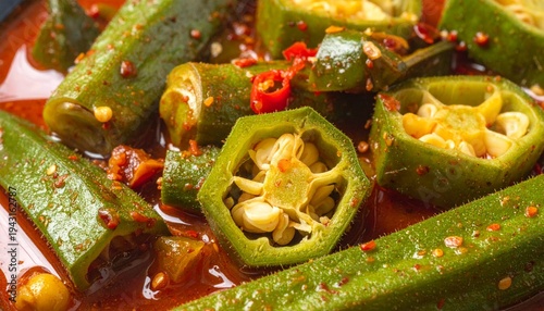Okra stew glossy texture macro