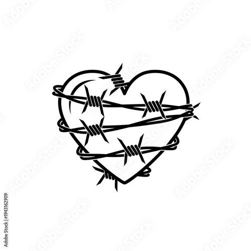 Barbed Wire Heart Symbolizing Pain and Protection.