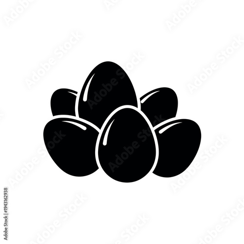 Black silhouette icon of a pile of fresh chicken eggs.