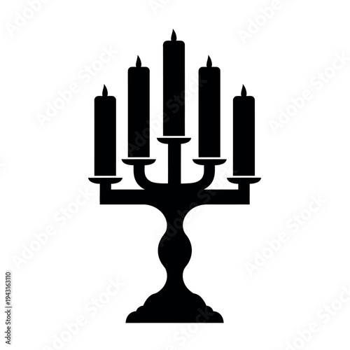 Elegant fivearm candelabra silhouette with burning candles.