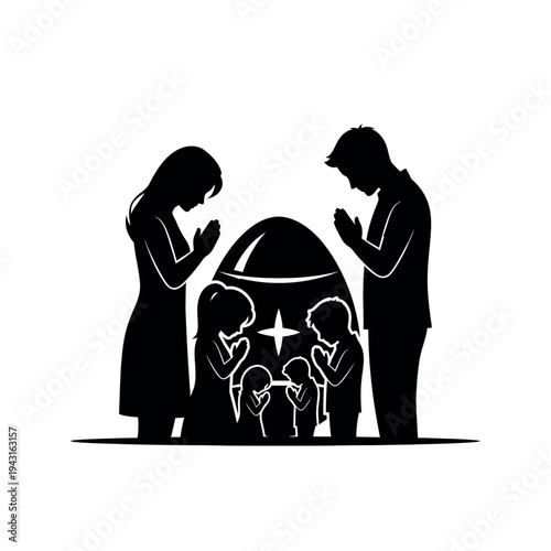 Family praying together in silhouette 1.
