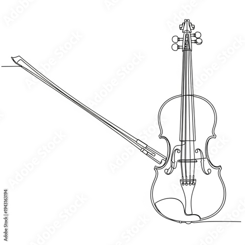 Detailed Line Drawing of Violin Instrument.