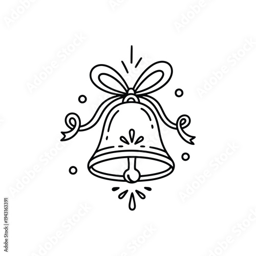 Line Art Bell with Ribbon Bow Illustration.