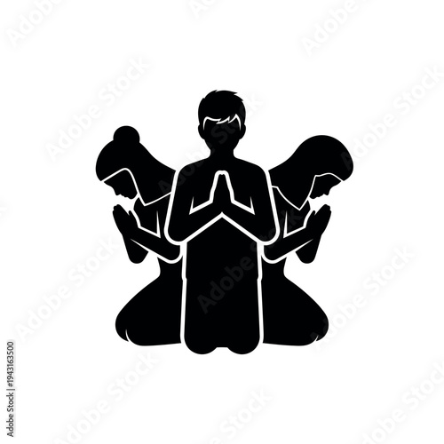 Three people kneeling in prayer a symbol of devotion and spiritual practice.