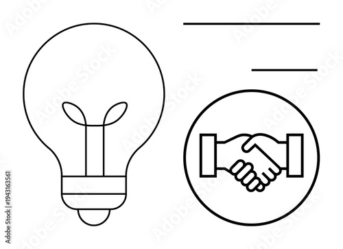 Innovation concept. Light bulb and handshake icons illustrate creativity and teamwork, promoting innovation in problem-solving. Innovation drives partnerships, collaboration, and success. Suitable