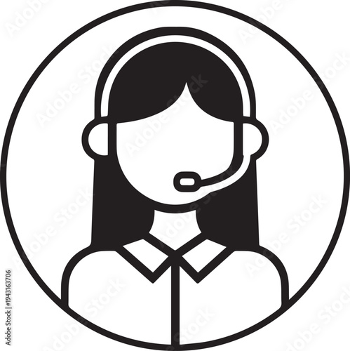 Hand Drawn Female Customer Service Agent Black and White Avatar Illustration in Minimal Line Art Style Design